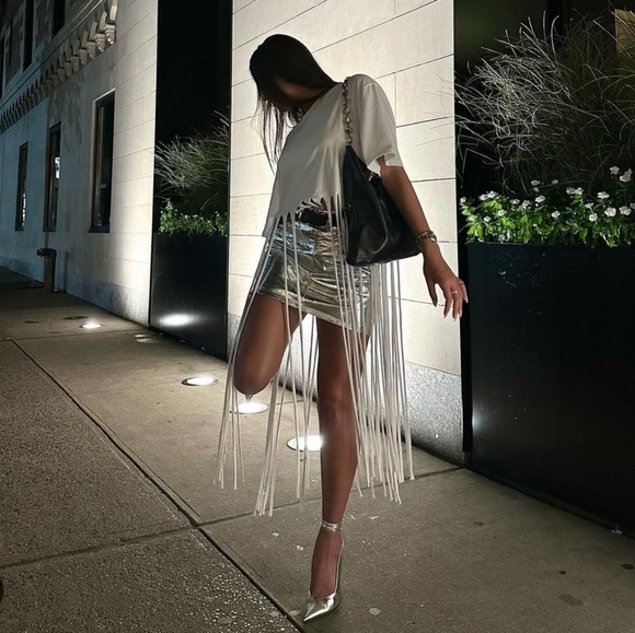 Zara long fringe t-shirt top white size S - Picture 7 of 11